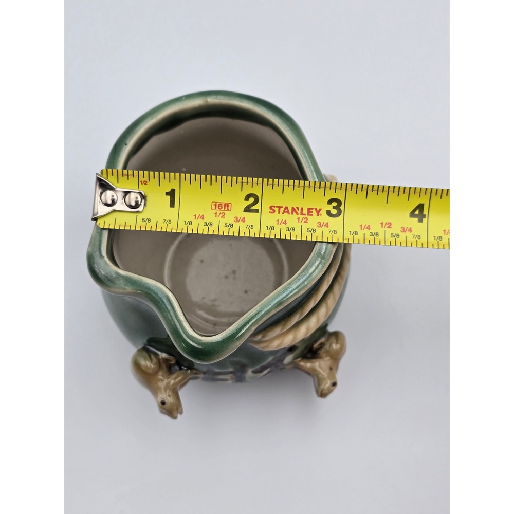 Ceramic Frog Money Bag Planter‎ Pot Green Chinese Symbols cute shelf sitter gift - Picture 6 of 6
